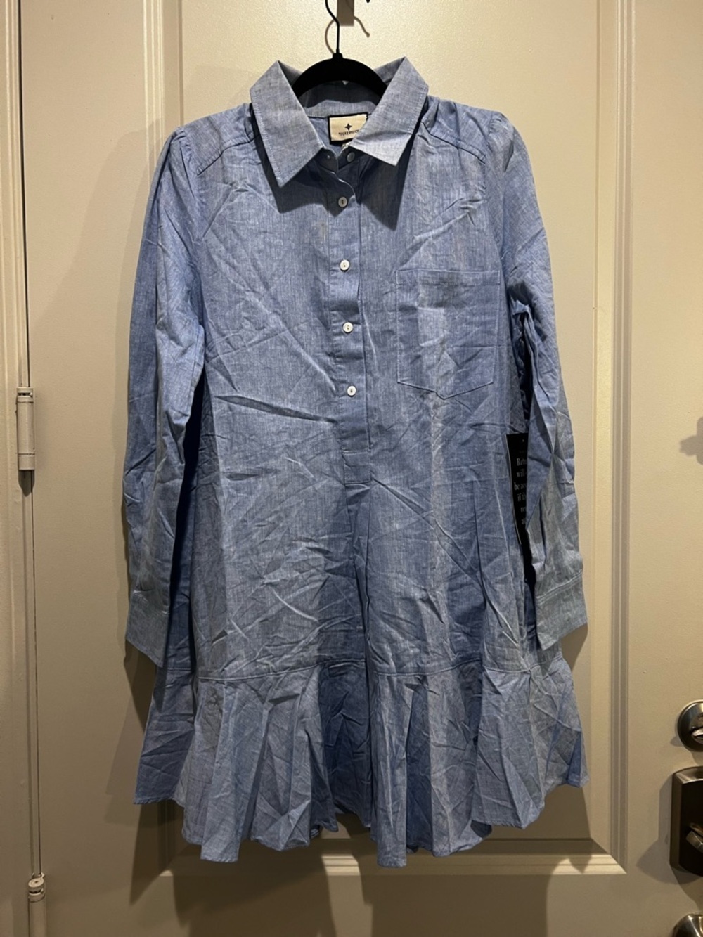 Tuckernuck Chambray Flounce Hem Shirt Dress Large NWT - Picture 3 of 5